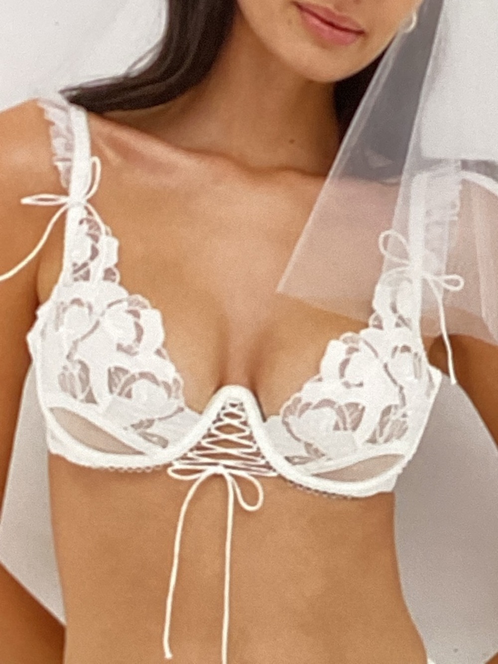 For Love & Lemons by Victoria's Secret White Floral Lace Underwire Corset Bra